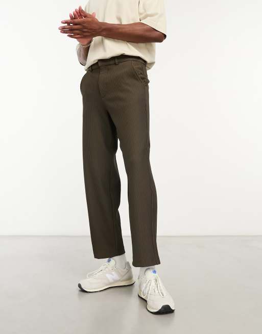 Black tapered fit plisse smart trousers