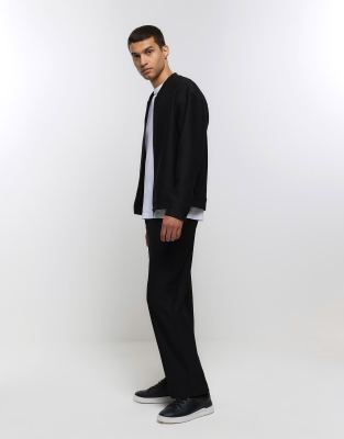 River Island plisse tapered trouser in black - ASOS Price Checker