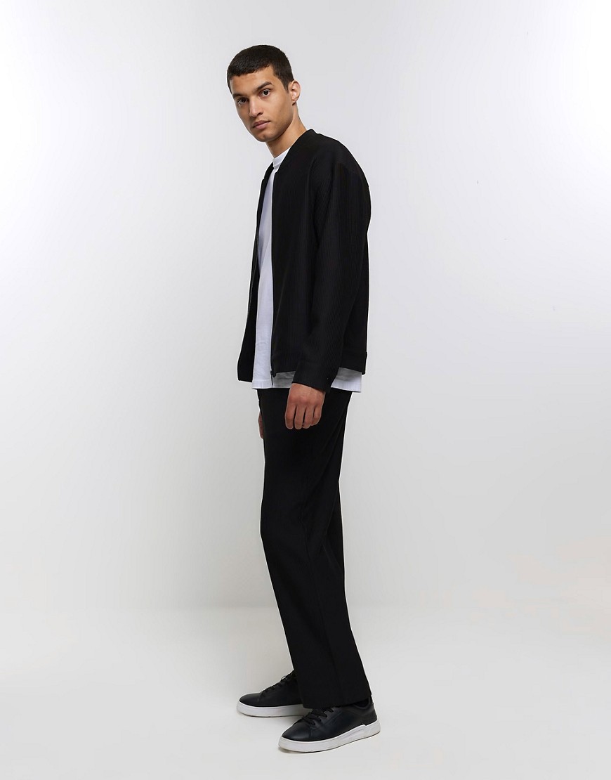 River Island plisse tapered trouser in black