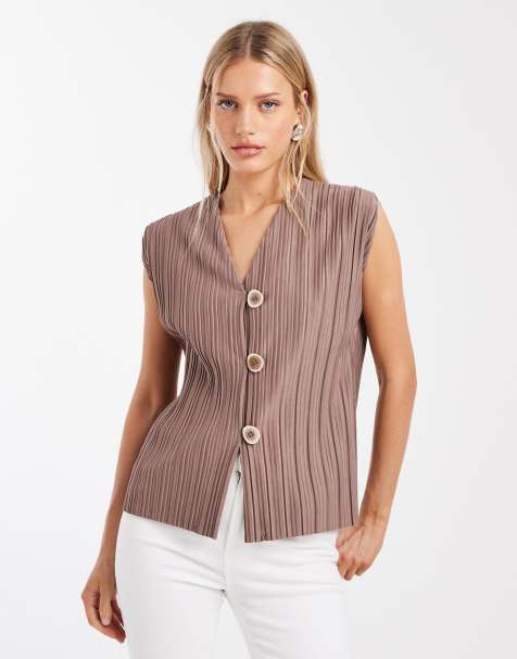 River Island plisse waistcoat co-ord in beige
