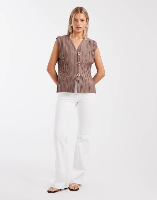 River Island plisse waistcoat in beige (part of a set), 2 of 4