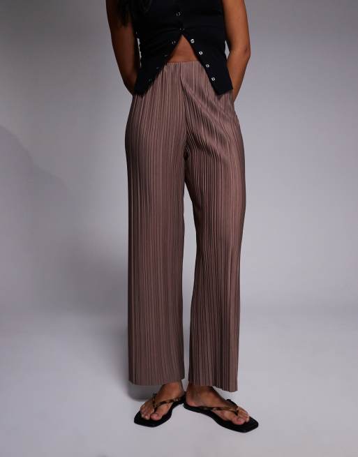 River Island plisse wide leg pants in beige, 2 of 5