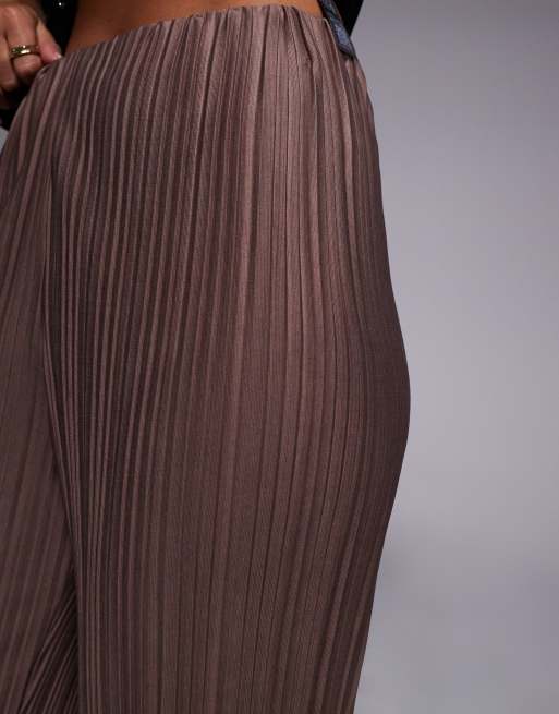 River Island plisse wide leg pants in beige, 3 of 5