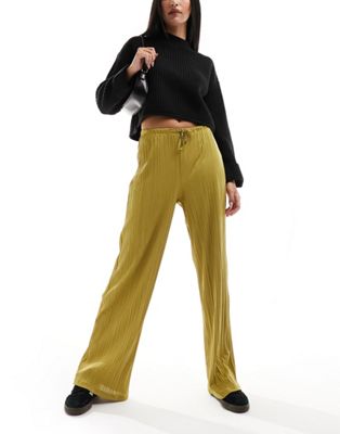 River Island Plisse wide leg trousers in green - ASOS Price Checker