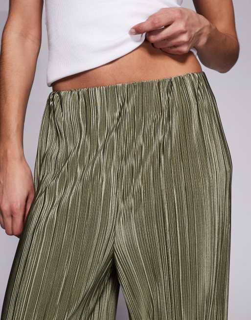 River Island plisse wide leg trousers in green, 4 of 5