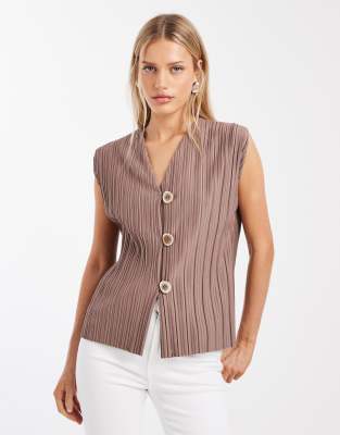 River Island - Plissierte Weste in Beige, Kombiteil-Neutral