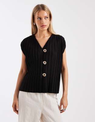 River Island - Plissierte Weste in Schwarz, Kombiteil