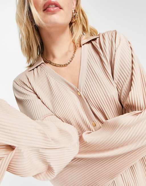 River Island – Plissiertes Hemd in Hellbeige, Kombiteil, 4 von 4