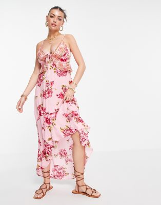 plunge blumenmuster ausgeschnittenes tief strandkleid