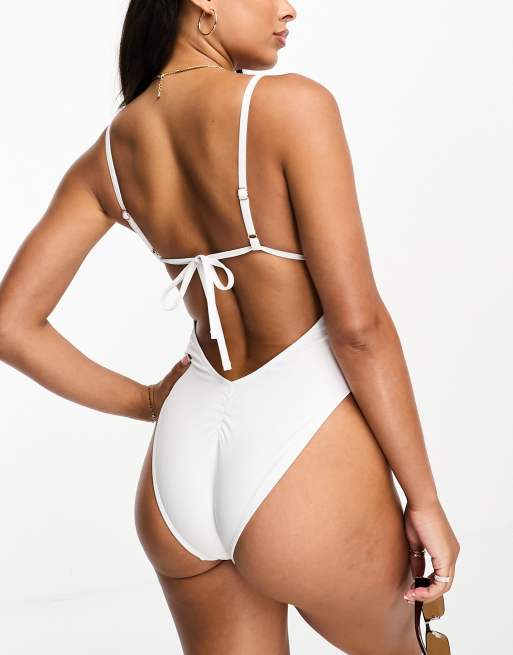 High Cut White One Piece Swimsuit