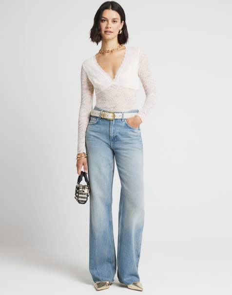 River Island Plunge lace bodysuit in white