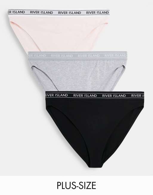 River Island Plus 3 pack high rise briefs in gray, pink & black