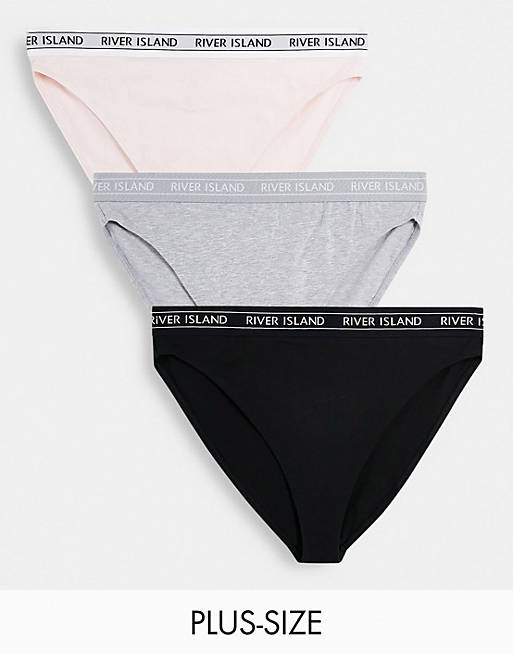 Multipacks River Island Plus 3 pack high waisted briefs in grey, pink & black 