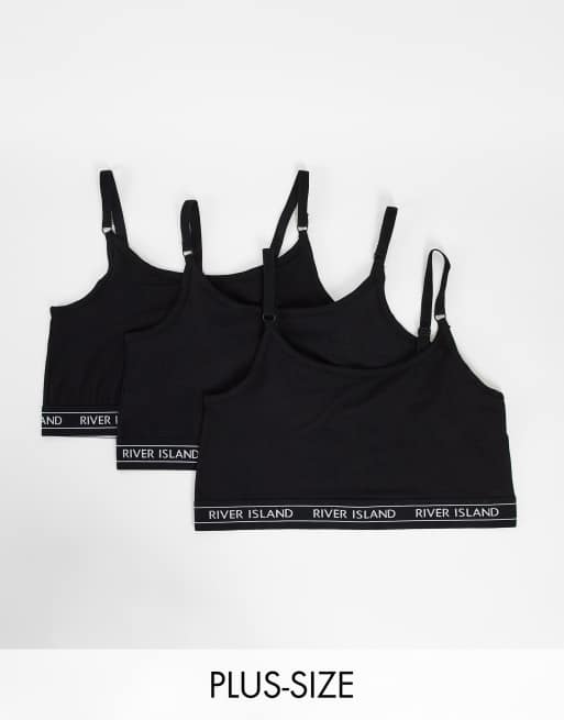 River Island Plus 3 pack of logo tape bras in black - part of a set