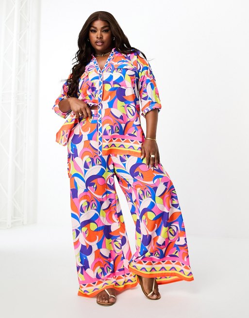 River Island Plus Abstract Print Beach Palazzo Pants In Bright