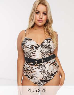 leopard print belted swimsuit