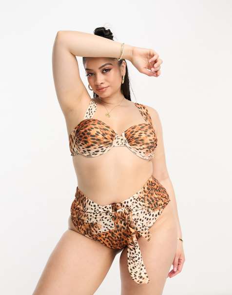 River Island Plus animal print bikini bottom in brown - view 1