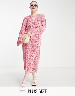 river island pink leopard print dress River Island Plus animal print midi dress in pink