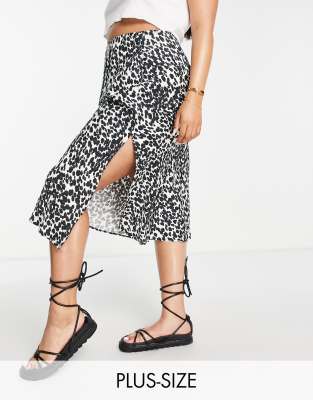 River Island Plus animal print midi skirt in black