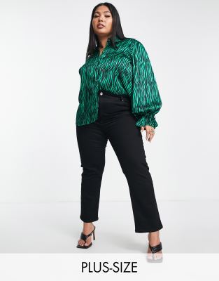 River Island Plus animal print tie sleeve oversized shirt in green