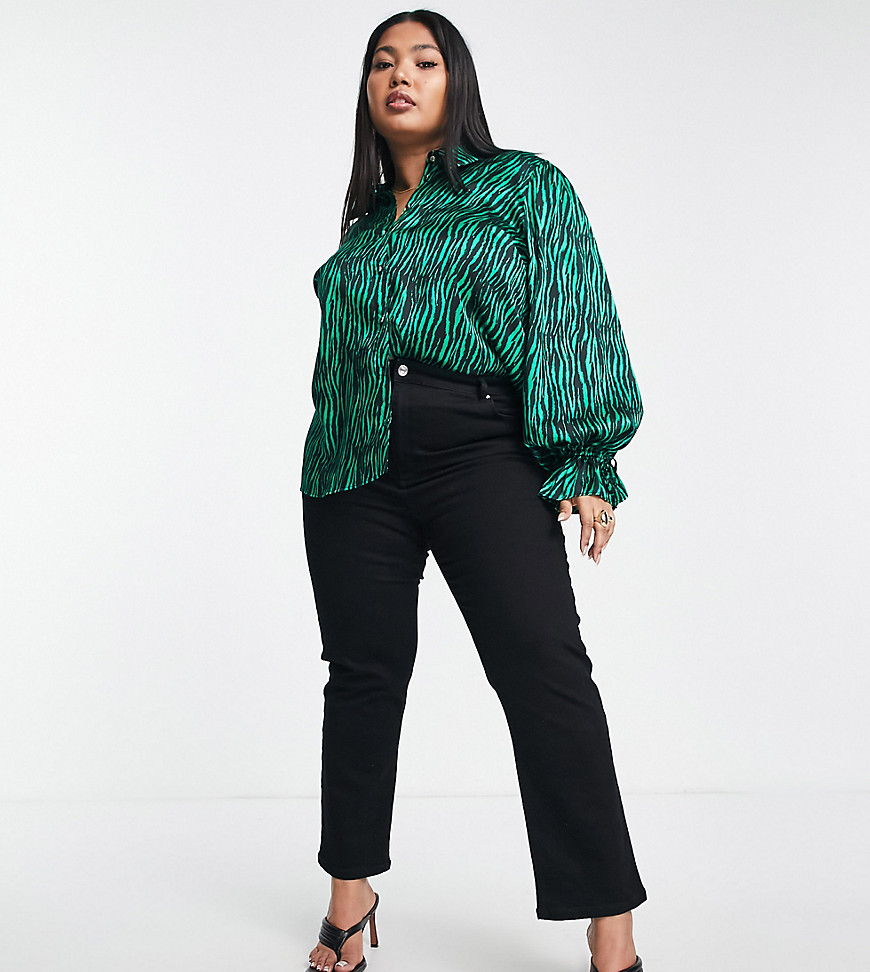 Plus-size shirt by River Island Your better half All-over animal print Spread collar Button placket Volume sleeves Tie cuffs Oversized fit