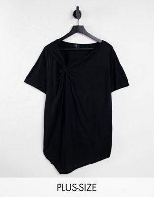 River Island Plus asymmetric twist shoulder t-shirt in black
