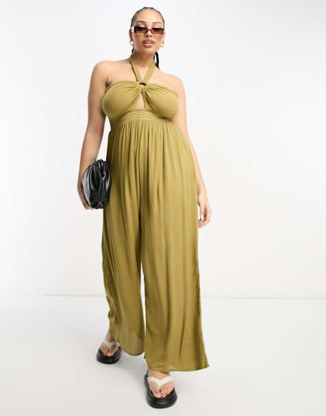 Whistles short sleeve jumpsuit in khaki