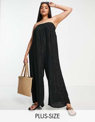 River Island Plus bandeau tie back jumpsuit in black - ASOS Price Checker