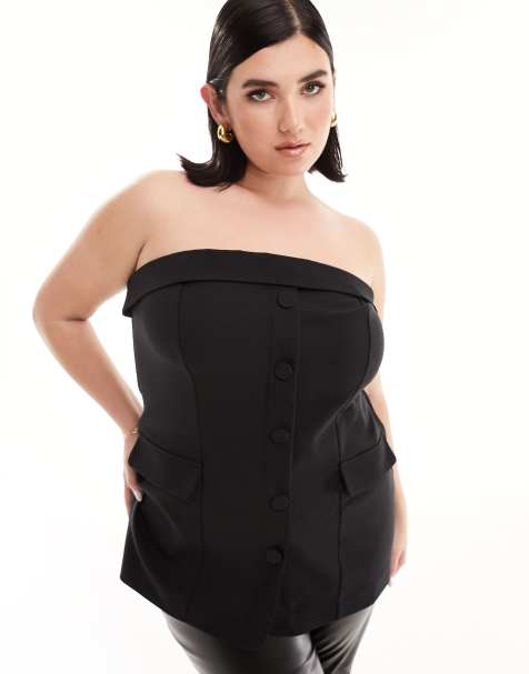 River Island Plus - Bandeau-top in smokingstijl in zwart - view 1