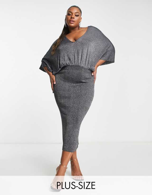 River Island Plus batwing body-conscious midi dress in gray