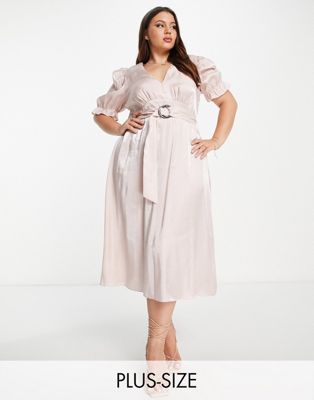 River Island Plus belted midi dress in pink