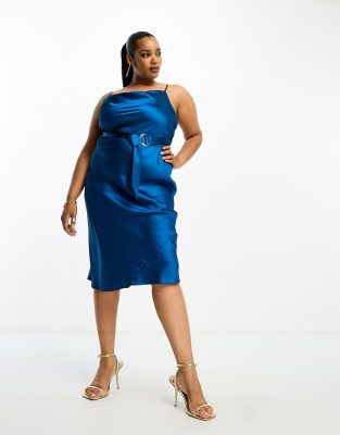 Blue satin slip midi dress