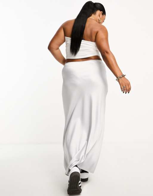 River Island Plus bias maxi skirt in silver