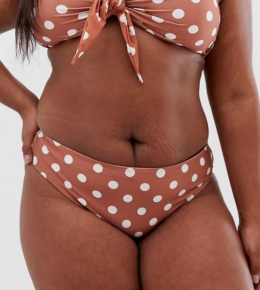 River Island Plus bikini bottoms in polka dot-Brown