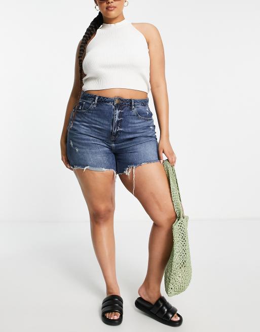 River Island Plus - Blå boyfriend-denimshorts, 3 af 4