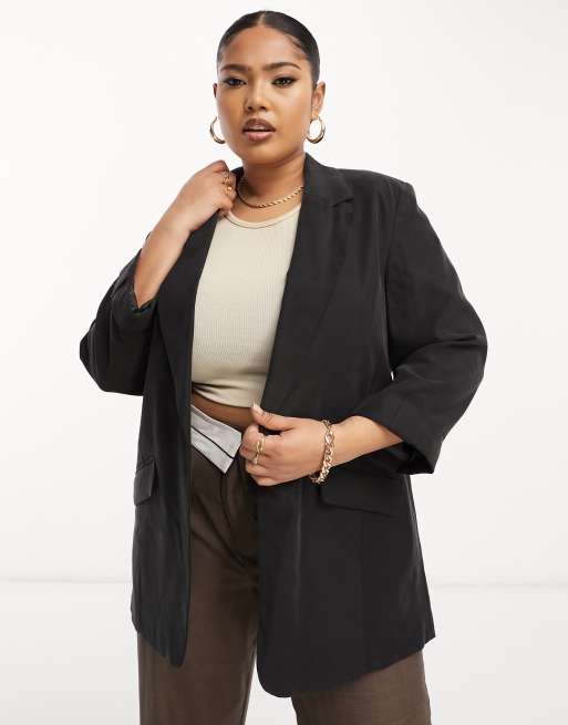 Long black discount blazer plus size