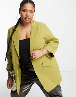 River Island Plus blazer in khaki-Green