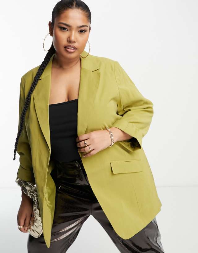 River Island Plus blazer in khaki