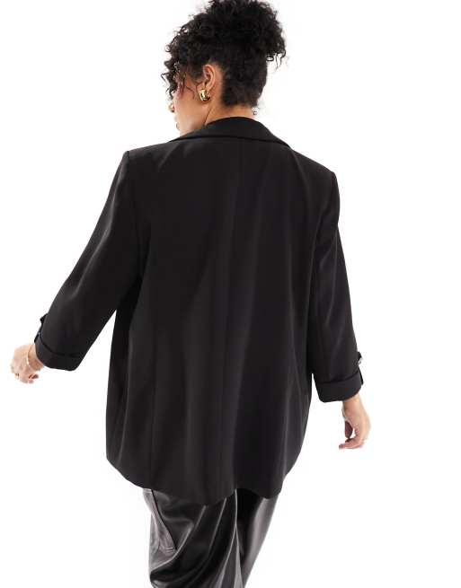 River Island Plus – Blazer in Schwarz mit Umschlagärmeln, 3 von 4