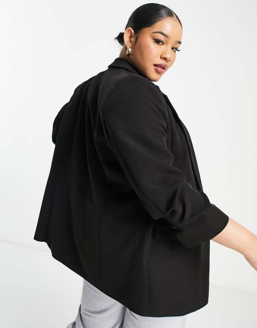 River Island Plus - Blazer nero con arricciature sulle maniche, 2 di 4