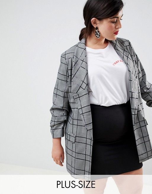 River Island Plus blazer with sequin check in grey