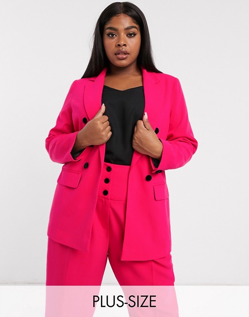 River Island Plus blazer with velvet buttons in pink