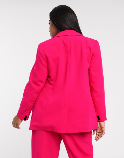 River Island Plus blazer with velvet buttons in pink ASOS