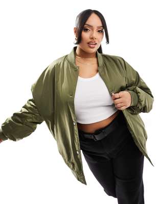 River Island Plus Bomber Jacket In Khaki-green