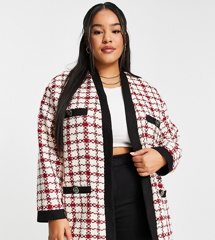 River Island Plus boucle check cardigan co-ord in red
