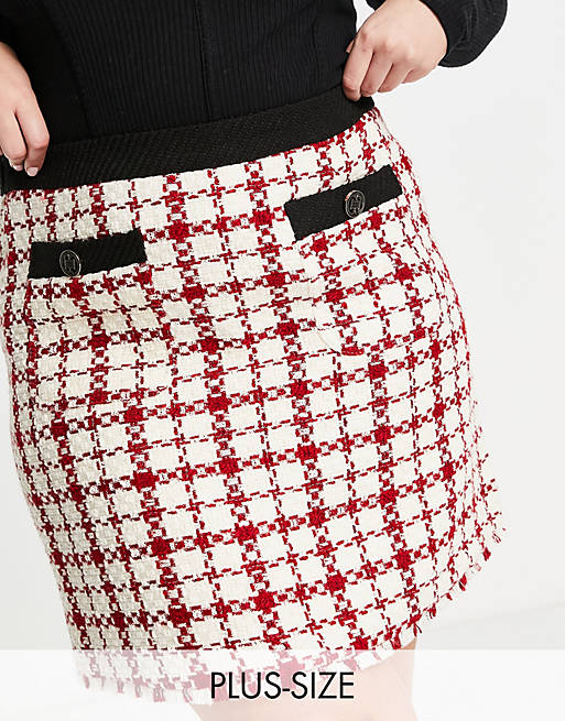 River Island Plus boucle check mini skirt co-ord in red