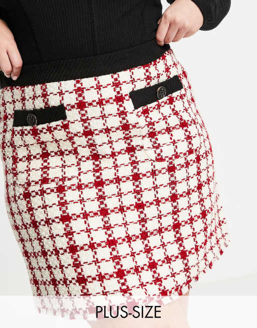 River Island Plus boucle check mini skirt (part of a co-ord) in red