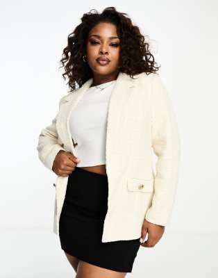 River Island Plus  Boucle Entry Blazer in Cream - ASOS Price Checker