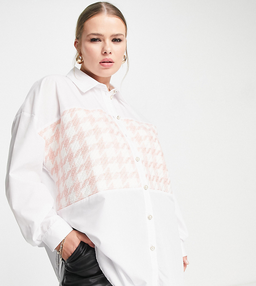 Plus-size shirt by River Island Très chic Spread collar Button placket Boucle panel Drop shoulders Relaxed fit