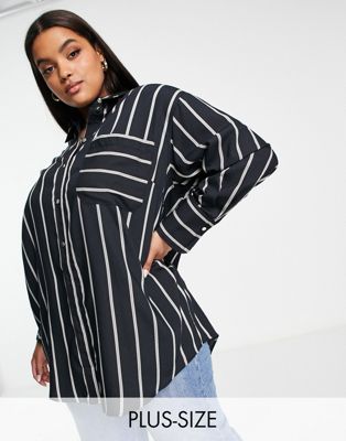 River Island Plus boyfriend shirt in black stripe